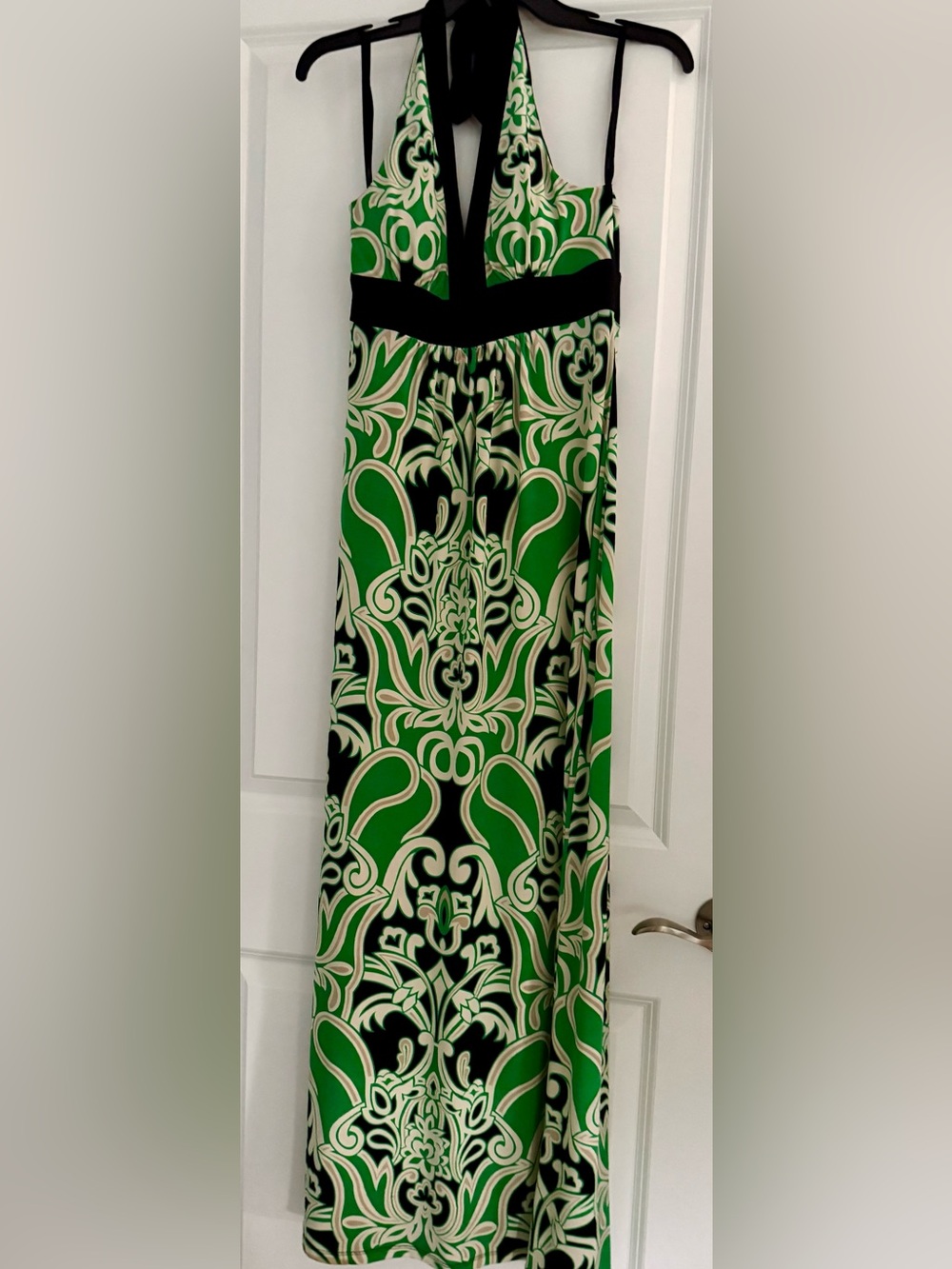 Y2K Bisou Bisou Michele Bohbot Boho Green Paisley Halter Maxi Dress - Size 10
